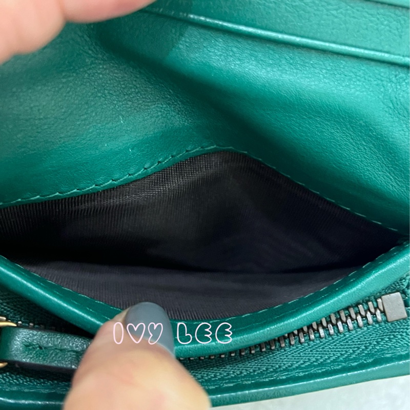 GUCCI 466492 GG Marmont matelasse系列絎縫紋牛皮金屬雙G 短夾 綠色 正品 二手精品-5