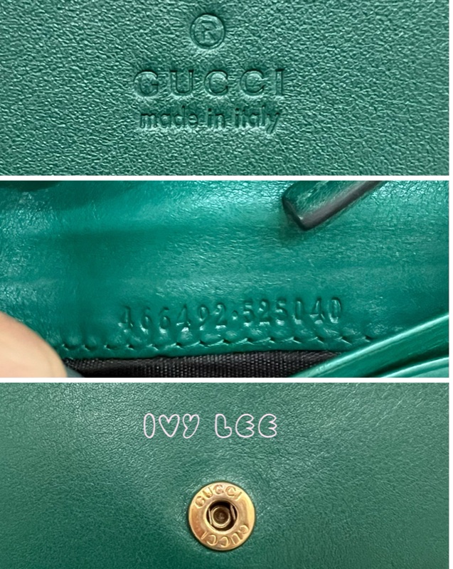 GUCCI 466492 GG Marmont matelasse系列絎縫紋牛皮金屬雙G 短夾 綠色 正品 二手精品-15