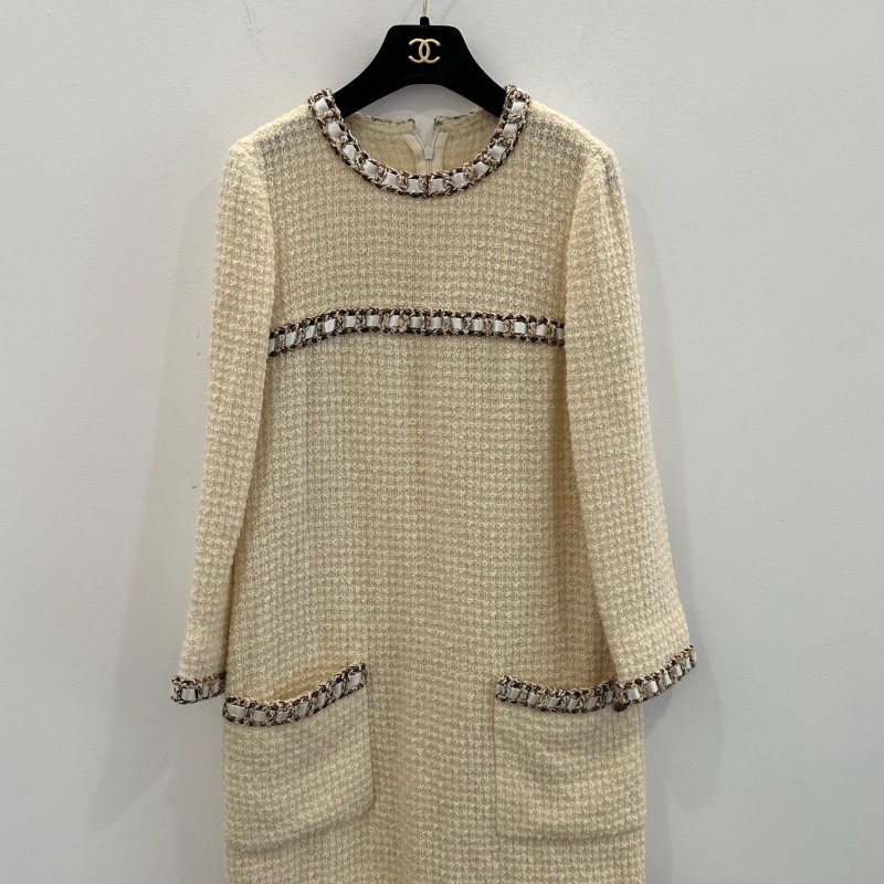 ❤️ CHANEL 米色經典優雅連衣裙-0