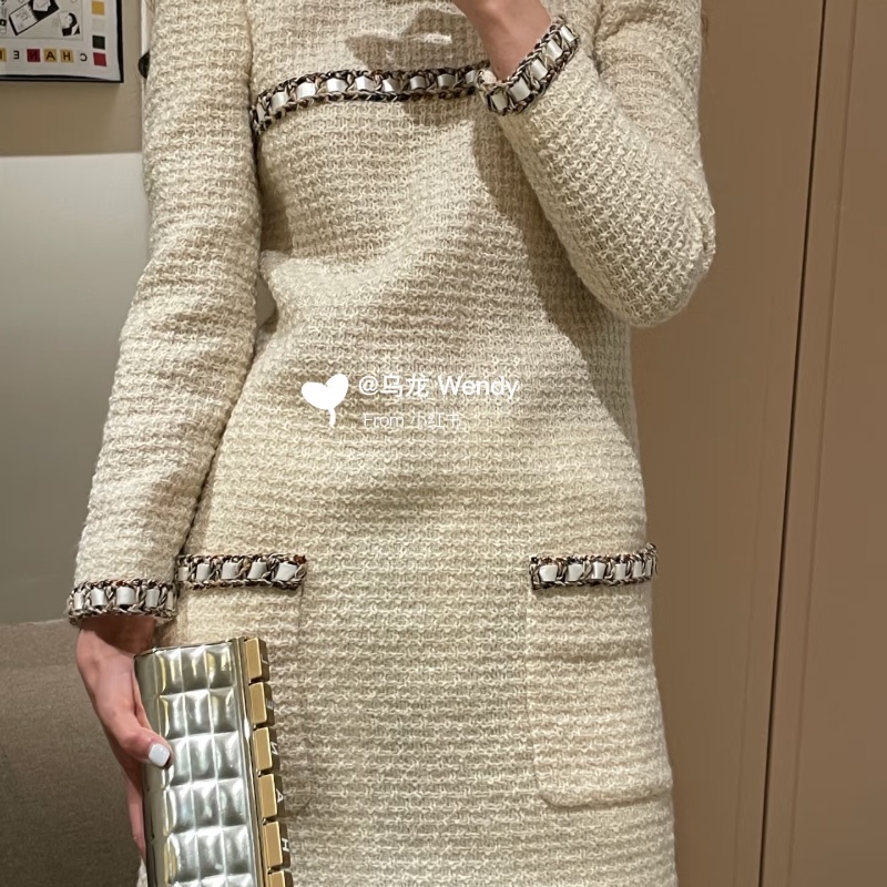 ❤️ CHANEL 米色經典優雅連衣裙-1