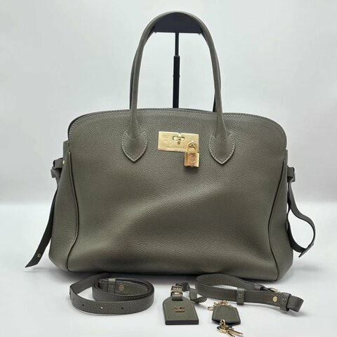 LV 軍綠色金扣milla系列肩背手提包30*23*12 98新配件鎖鑰匙塵袋