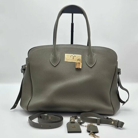 LV 軍綠色金扣milla系列肩背手提包30*23*12 98新配件鎖鑰匙塵袋