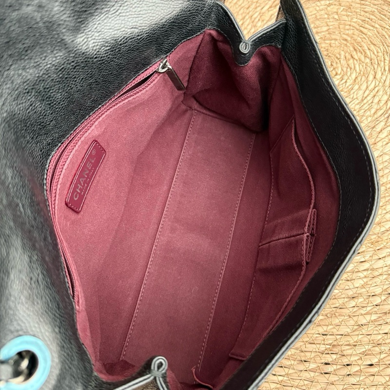 CHANEL 魚子醬牛皮機場 CF黑銀做舊五金 尺寸約底長31.5cm 年份:17開-4