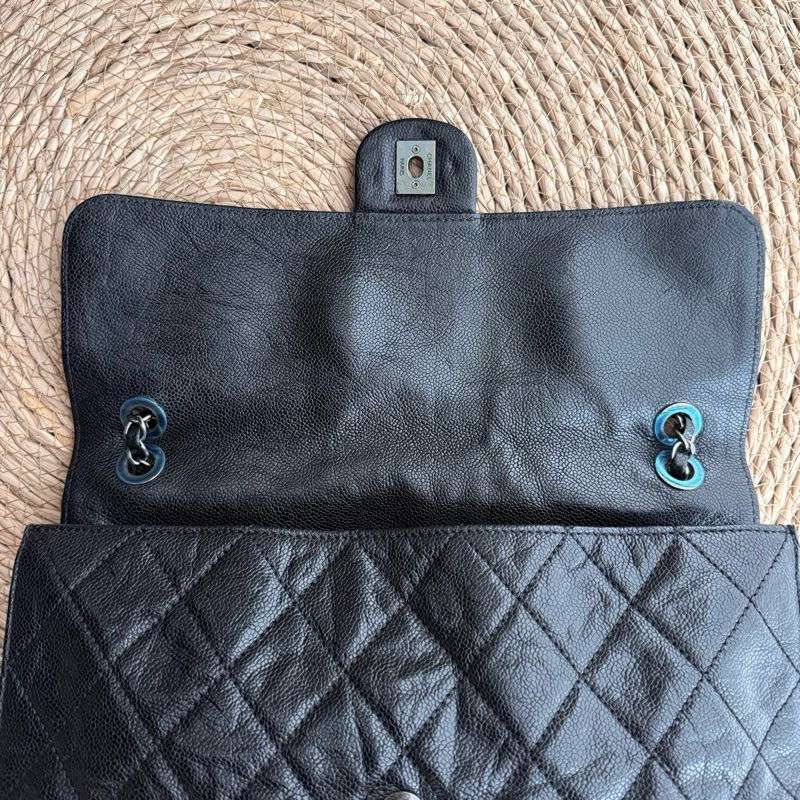 CHANEL 魚子醬牛皮機場 CF黑銀做舊五金 尺寸約底長31.5cm 年份:17開-6
