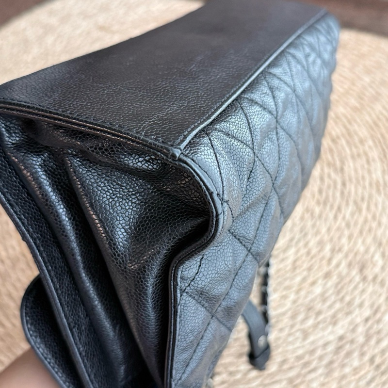 CHANEL 魚子醬牛皮機場 CF黑銀做舊五金 尺寸約底長31.5cm 年份:17開-11