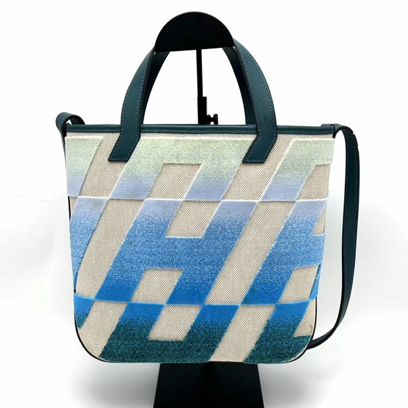 HERMES 藍色漸變拼皮Cabas27手提肩背包 27*24*8.5 98新-0