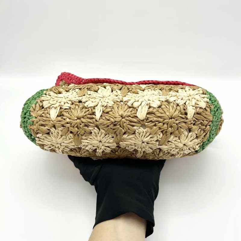 GUCCI 彩色紅綠拼拉菲草編肩背斜背包22*16*5 98新配件塵袋-3