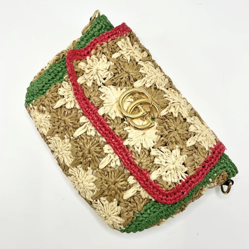 GUCCI 彩色紅綠拼拉菲草編肩背斜背包22*16*5 98新配件塵袋-4