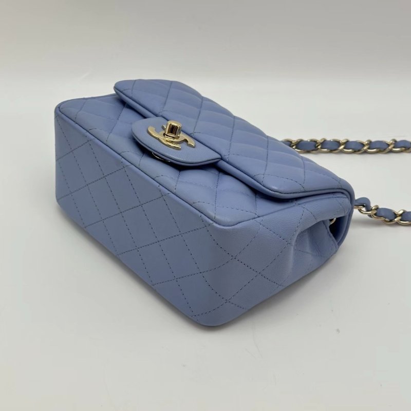 CHANEL baby藍金扣方胖子肩背斜背鏈條包16*12*7.5 98新配件塵袋保卡-2