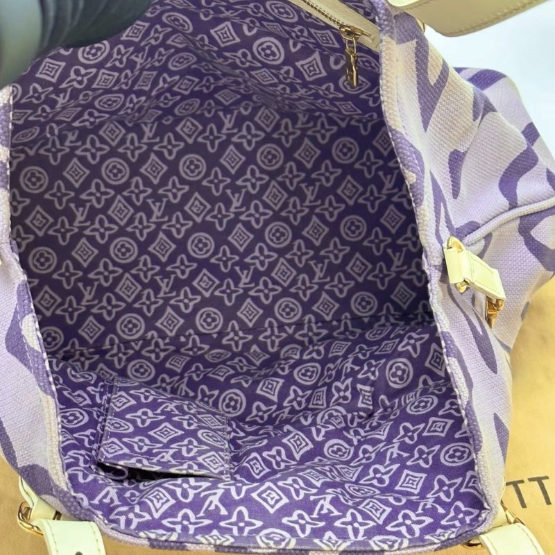 LV 紫色帆布印花金扣手提肩背包 40*26*16 98新配件塵袋-1