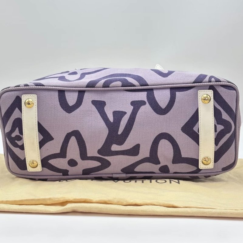 LV 紫色帆布印花金扣手提肩背包 40*26*16 98新配件塵袋-3