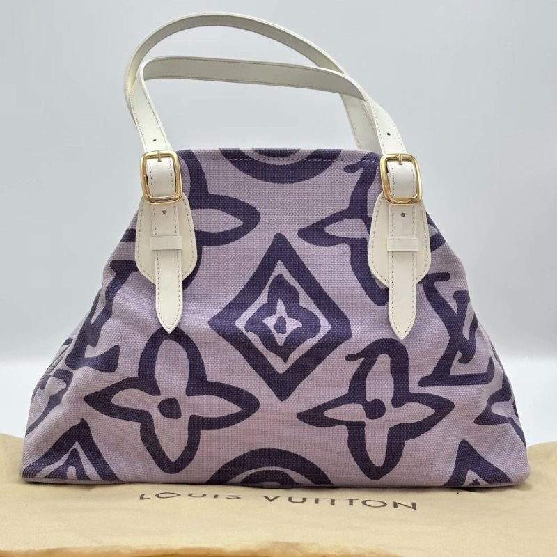 LV 紫色帆布印花金扣手提肩背包 40*26*16 98新配件塵袋-5