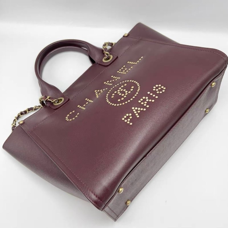 CHANEL 紅色荔枝紋牛皮沙灘包 33*28*6.5 99新配件塵袋保卡-4