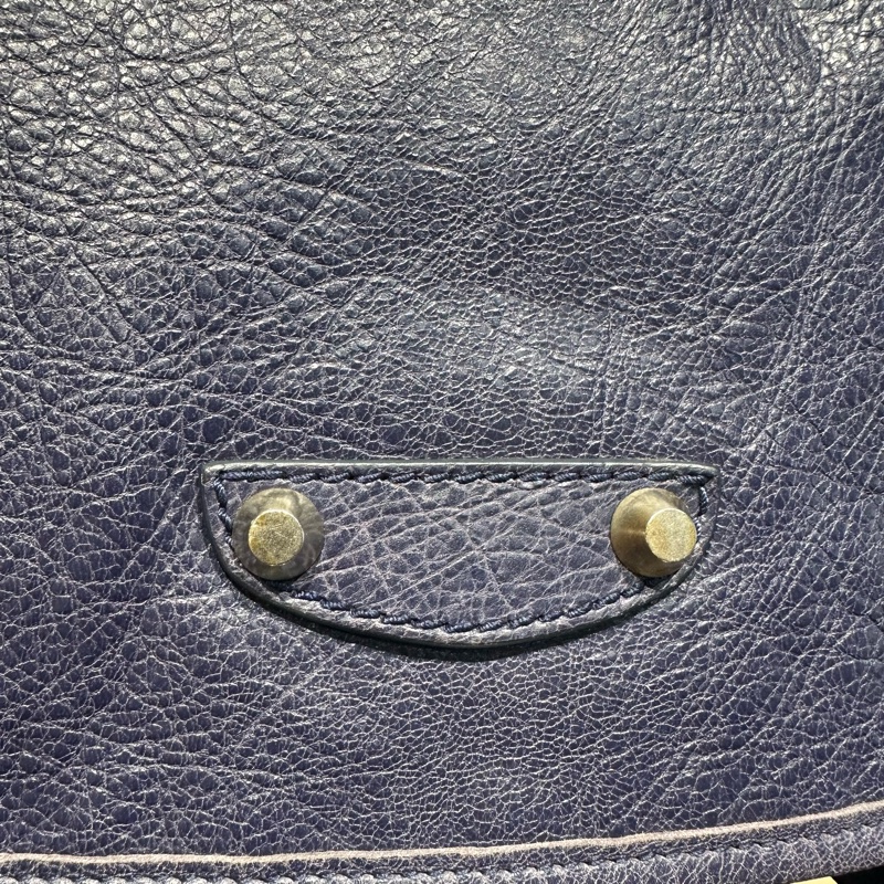 巴黎世家Balenciaga蓝色油蜡皮机车翻盖邮差包-9