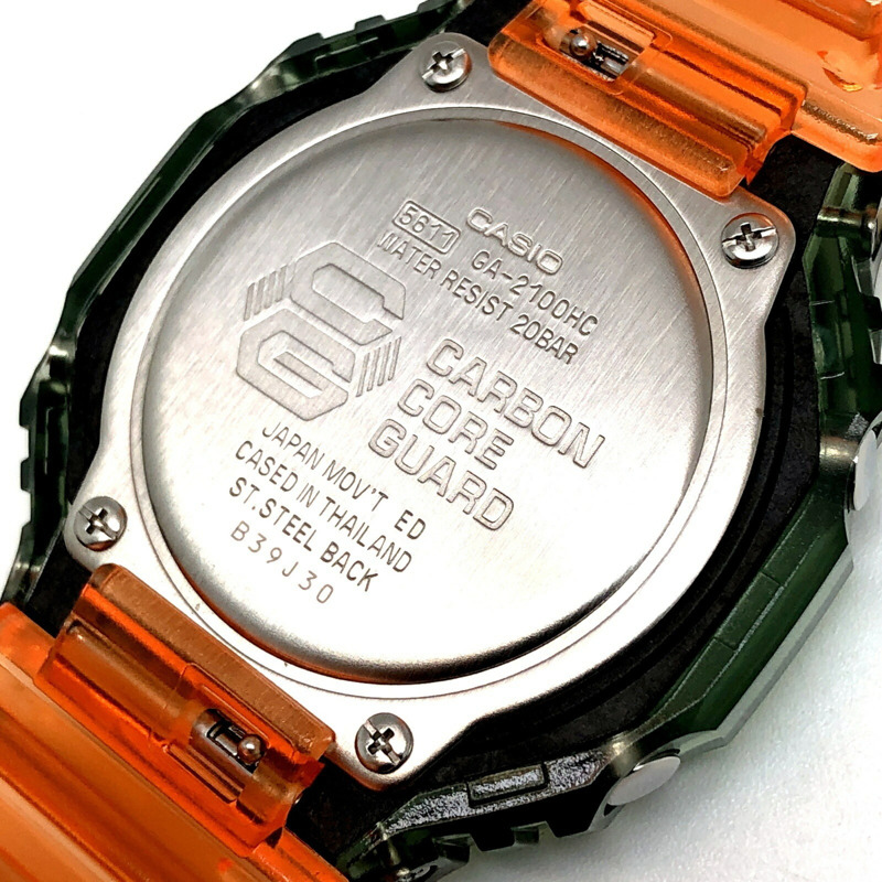 G-SHOCK CASIO GA-2100HC-4A HIDDEN COAST 系列八角形錶殼卡西歐橡木綠橙鏤空指針數位手錶，2021 年 5 月發售，三國丘店，ITXF06731K1C-7