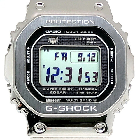 G-SHOCK CASIO GMW-B5000D-1 手錶，全金屬銀色，無線電控制太陽能，藍牙，移動鏈接，LED 背光，旋入式後蓋，2018 年 4 月發售，三國丘店，IT8VYGWNIJPW