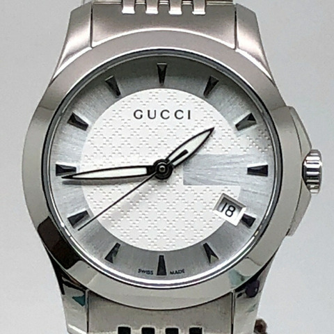 GUCCI G Timeless 石英 126.5 不銹鋼電池供電女士手錶帶日期顯示，3 指針，銀色，三國丘店，ITT5QU506048 RM0186T