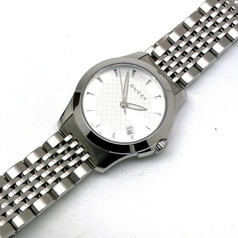 GUCCI G Timeless 石英 126.5 不銹鋼電池供電女士手錶帶日期顯示,3 指針,銀色,三國丘店,ITT5QU506048 RM0186T-4