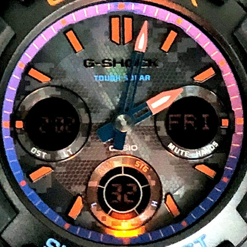 G-SHOCK CASIO AWR-M100SCT-1A 城市迷彩系列 Tough Solar 指針式數位手錶 黑色 x 藍橙 2021年2月發售 三國丘店 IT5RE0IKYX3N-8