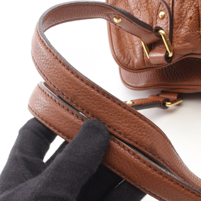 LOUIS VUITTON Lunar PM 單肩包 手提包 M97052 Mahina 皮革 棕色 二手 女士-5