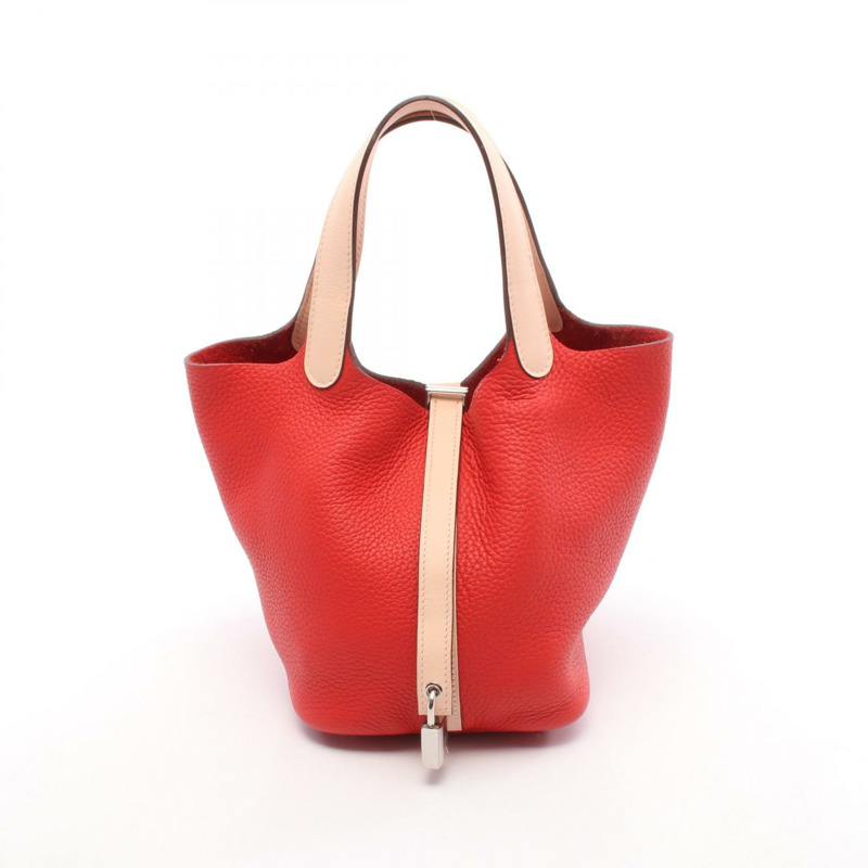 HERMES Picotin Lock Touch PM 手提包 Clemence Swift 皮革 紅色 粉紅色 二手 X SHW-0