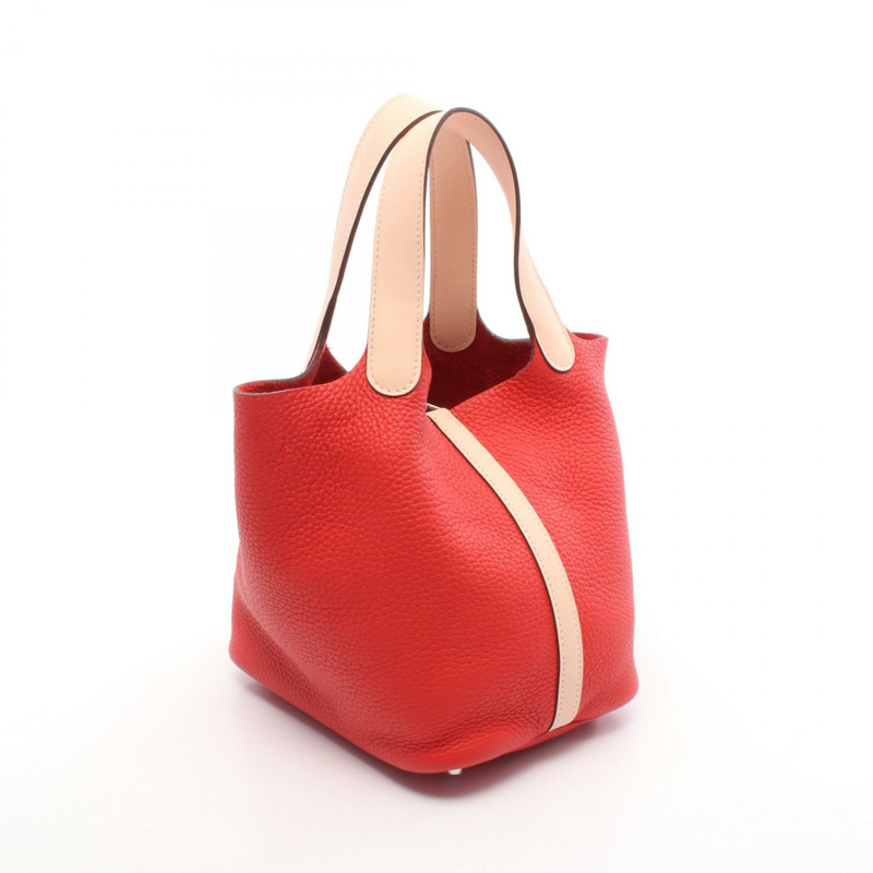HERMES Picotin Lock Touch PM 手提包 Clemence Swift 皮革 紅色 粉紅色 二手 X SHW-1