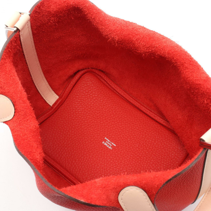 HERMES Picotin Lock Touch PM 手提包 Clemence Swift 皮革 紅色 粉紅色 二手 X SHW-2
