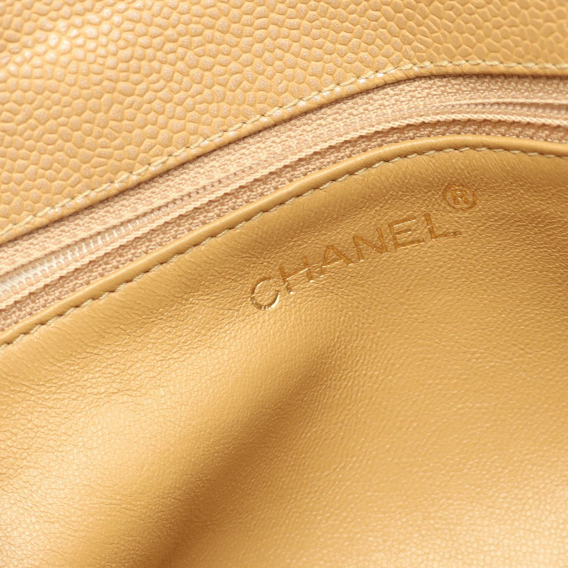 CHANEL Matelasse 鏈條單肩包 皮革 粒面小牛皮 米色 二手 GHW-3
