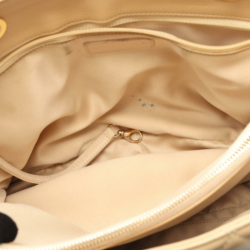 CHANEL Matelasse Grand Shopping GST 鏈條托特包 皮革 米色 二手 女款 GHW-5