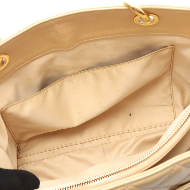 CHANEL Matelasse Grand Shopping GST 鏈條托特包 皮革 米色 二手 女款 GHW-6