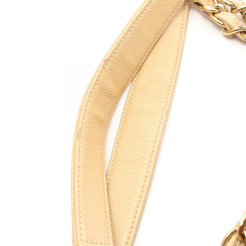 CHANEL Matelasse Grand Shopping GST 鏈條托特包 皮革 米色 二手 女款 GHW-9