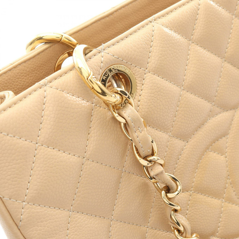 CHANEL Matelasse Grand Shopping GST 鏈條托特包 皮革 米色 二手 女款 GHW-10