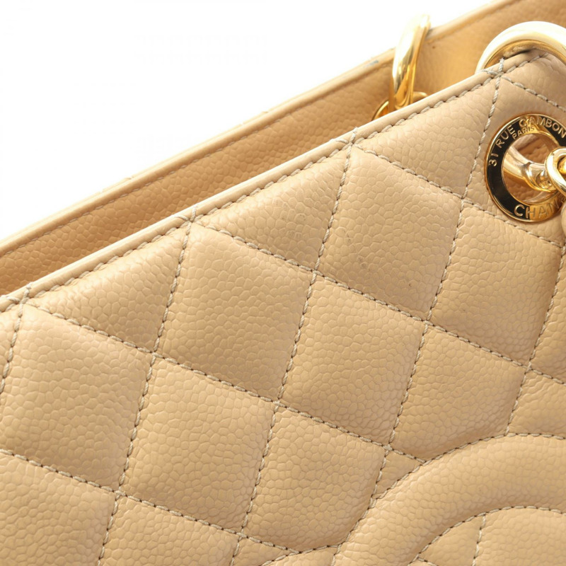 CHANEL Matelasse Grand Shopping GST 鏈條托特包 皮革 米色 二手 女款 GHW-11
