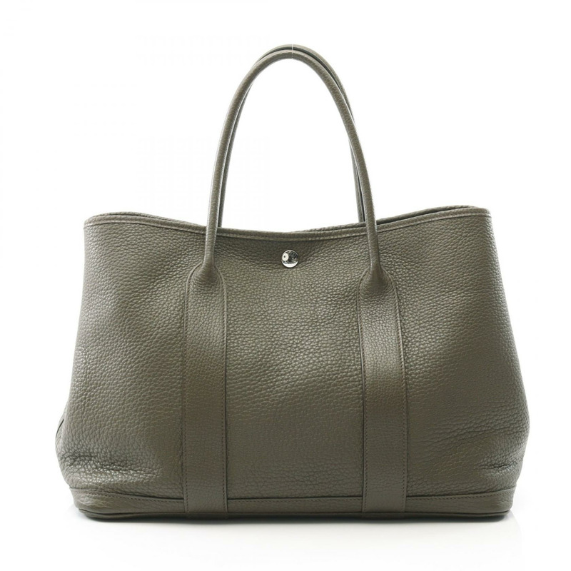 HERMES Garden party PM 手提包 Clemence 皮革 卡其色 橄欖綠 二手 P SHW-0