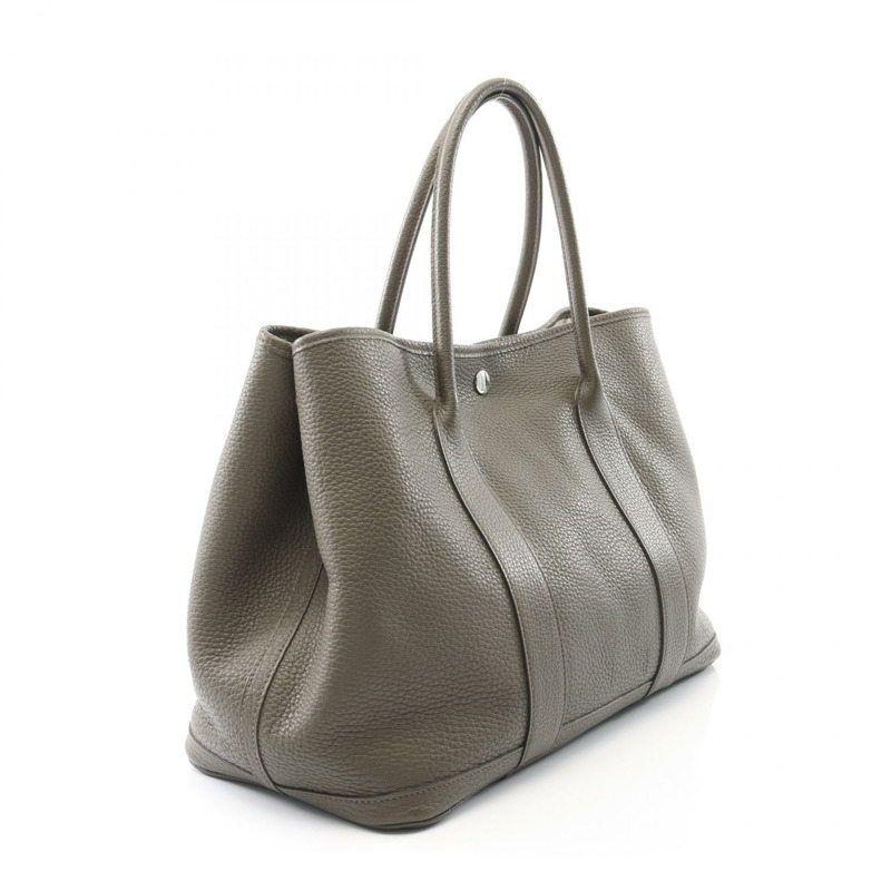 HERMES Garden party PM 手提包 Clemence 皮革 卡其色 橄欖綠 二手 P SHW-1