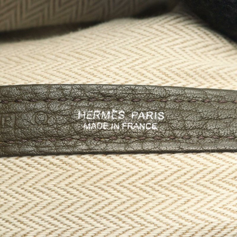 HERMES Garden party PM 手提包 Clemence 皮革 卡其色 橄欖綠 二手 P SHW-3