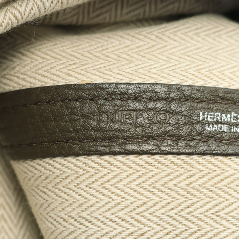 HERMES Garden party PM 手提包 Clemence 皮革 卡其色 橄欖綠 二手 P SHW-4