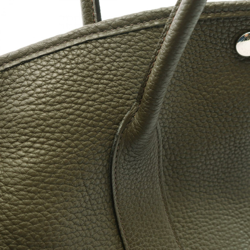 HERMES Garden party PM 手提包 Clemence 皮革 卡其色 橄欖綠 二手 P SHW-8