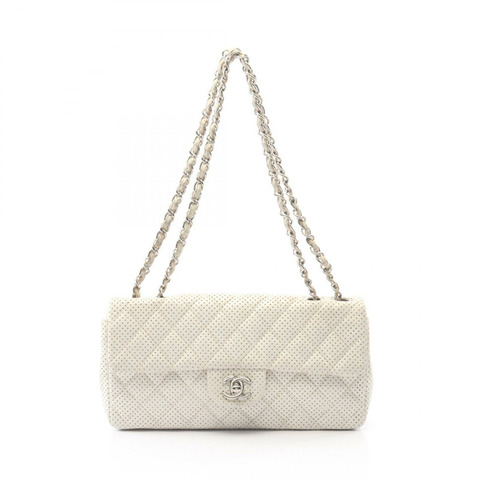 CHANEL Matelasse 穿孔鏈單肩包皮革白色二手女士 SHW CC