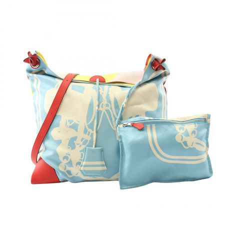 HERMES BRIDES de GALA 肩斜背包 絲綢皮革 藍紅 二手 女款 D