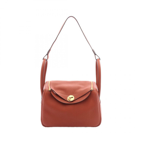 HERMES Lindy 26 單肩包 Clemence 皮革 棕色 Cuivre 二手 女款 X GHW