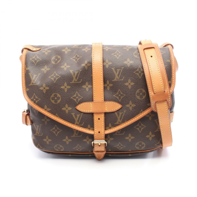 LOUIS VUITTON Saumur 30 肩斜背包 M42256 Monogram 帆布 棕色 二手-0