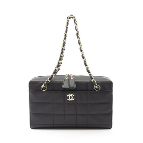 CHANEL 巧克力條鏈單肩包 皮革 黑色 二手 女款 GHW CC Coco