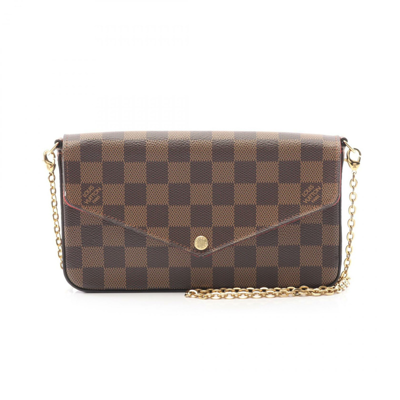 LOUIS VUITTON Pochette Felicie 鏈條單肩斜背包 N63032 Damier 棕色-0