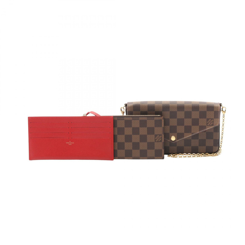LOUIS VUITTON Pochette Felicie 鏈條單肩斜背包 N63032 Damier 棕色-5