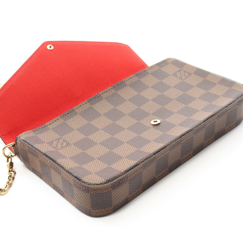 LOUIS VUITTON Pochette Felicie 鏈條單肩斜背包 N63032 Damier 棕色-8