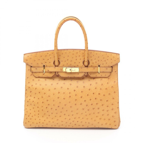 HERMES Birkin 35 栗色手提包鴕鳥皮鴕鳥皮棕色二手女士