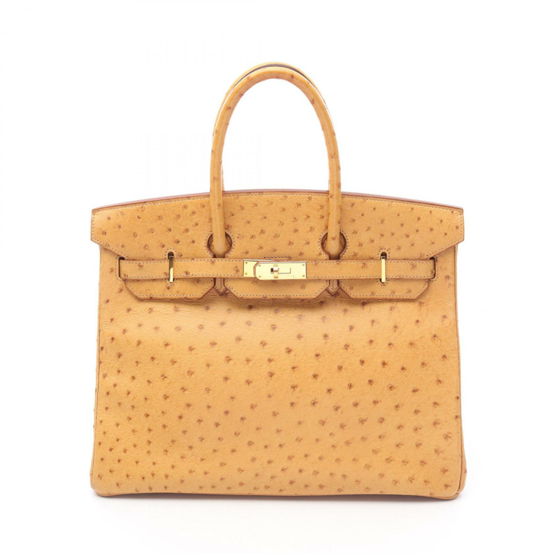 HERMES Birkin 35 栗色手提包鴕鳥皮鴕鳥皮棕色二手女士-0
