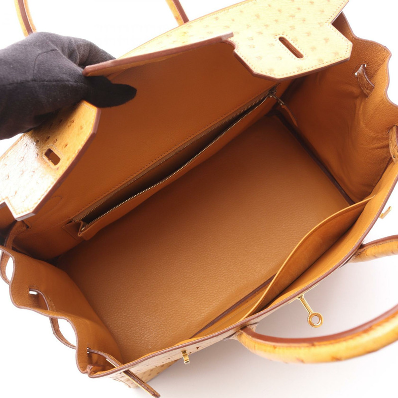 HERMES Birkin 35 栗色手提包鴕鳥皮鴕鳥皮棕色二手女士-2