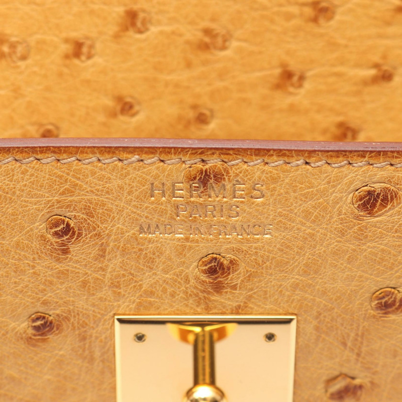 HERMES Birkin 35 栗色手提包鴕鳥皮鴕鳥皮棕色二手女士-3